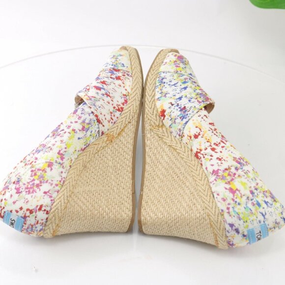 TOMS Womens Bernardo Pump Size 9 White Red Splash Canvas Open Toe Wedge Heel - Picture 9 of 12